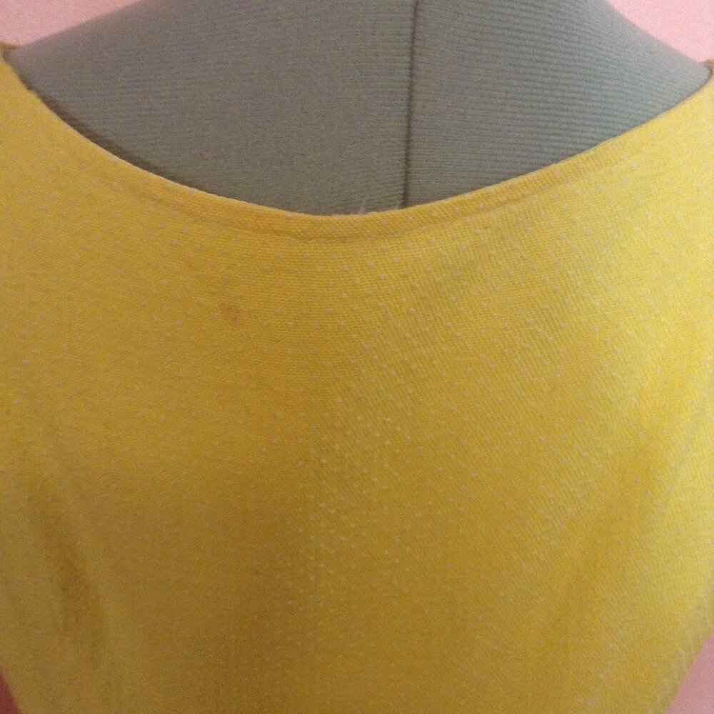 Vintage 1960s Swiss Dotted Belted Button Up Sleeveless Dress with Eyelet Pockets - Picture 5 of 7